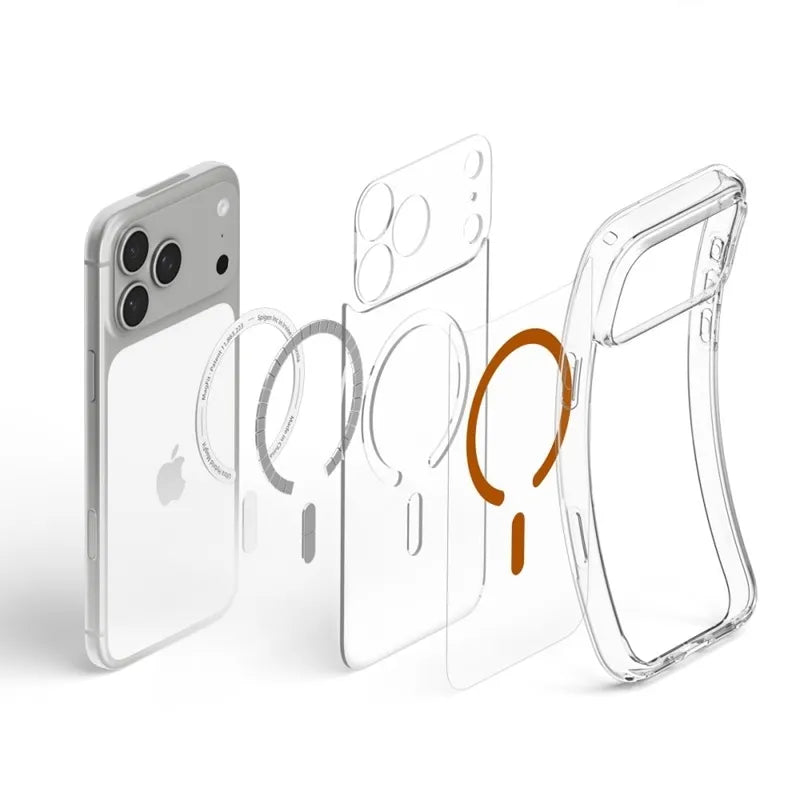 Spigen Ultra Hybrid Mag MagSafe – dėklas, skirtas iPhone 18 Pro / 17 Pro (permatomas / oranžinis)