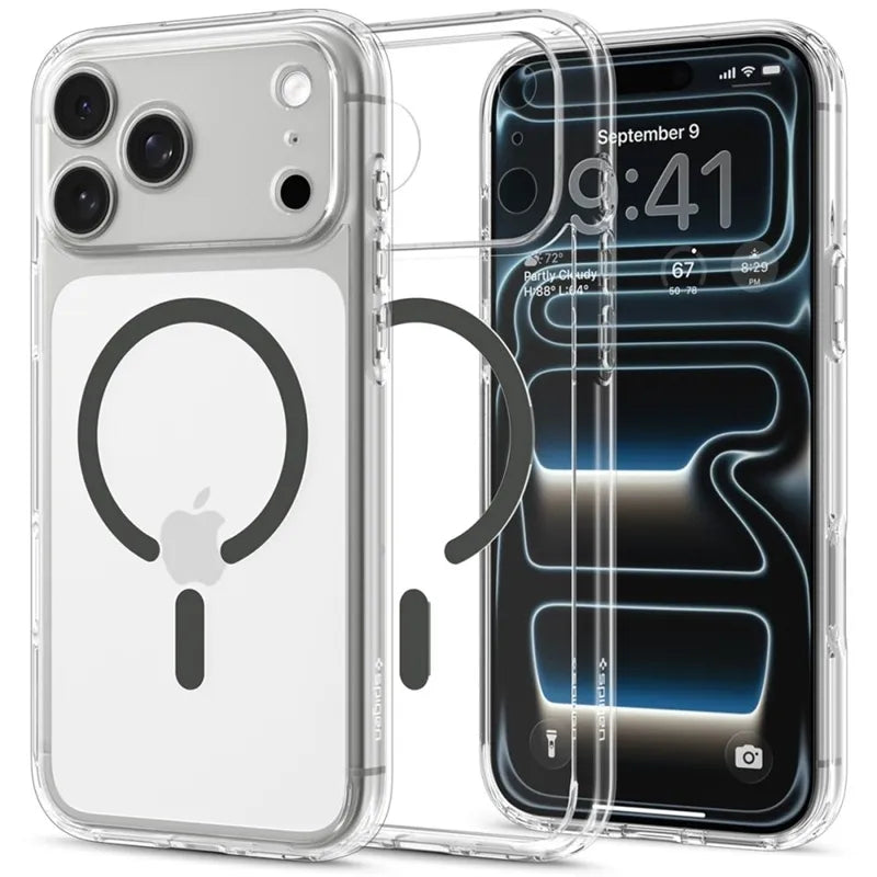 Spigen Ultra Hybrid Mag MagSafe – dėklas, skirtas iPhone 18 Pro / 17 Pro (skaidrus / grafito spalvos)