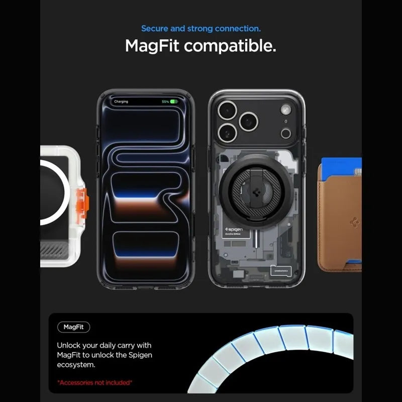 Spigen Ultra Hybrid Mag MagSafe – dėklas, skirtas iPhone 18 Pro / 17 Pro (Zero One Black)