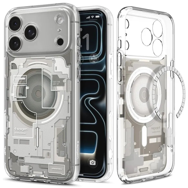 Spigen Ultra Hybrid Mag MagSafe – dėklas, skirtas iPhone 18 Pro / 17 Pro (Zero One Natural Titanium)