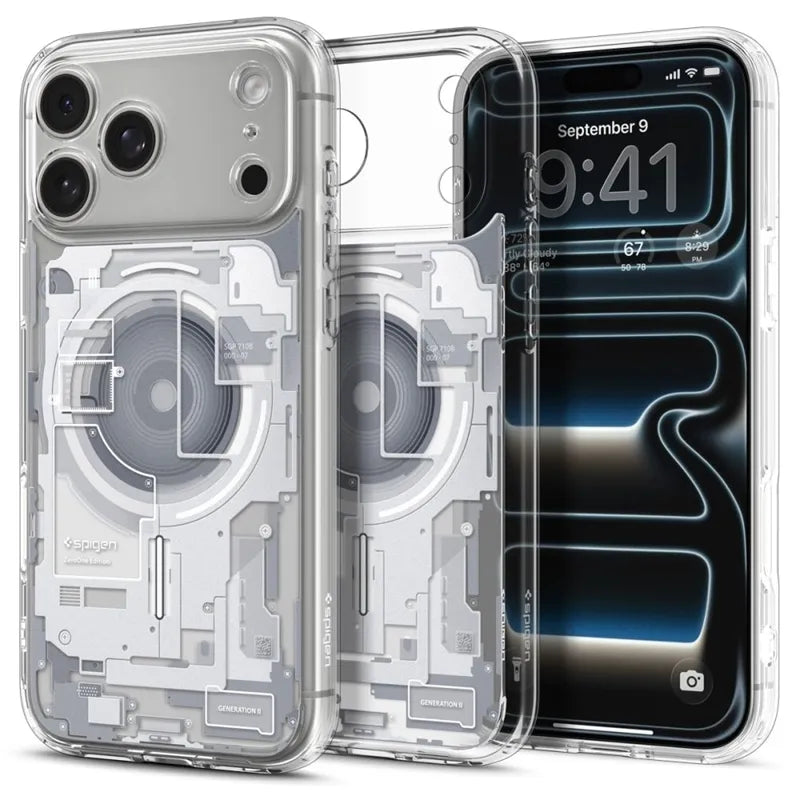 Spigen Ultra Hybrid Mag MagSafe – dėklas, skirtas iPhone 18 Pro / 17 Pro (Zero One White)