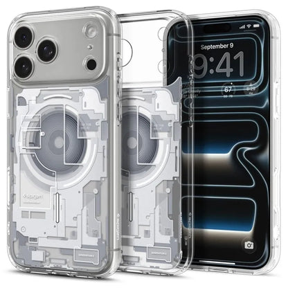 Spigen Ultra Hybrid Mag MagSafe – dėklas, skirtas iPhone 18 Pro / 17 Pro (Zero One White)