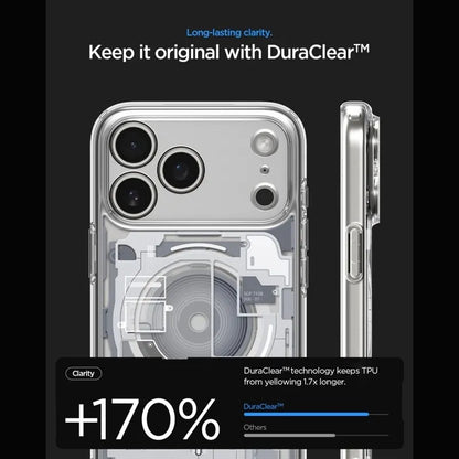 Spigen Ultra Hybrid Mag MagSafe – dėklas, skirtas iPhone 18 Pro / 17 Pro (Zero One White)