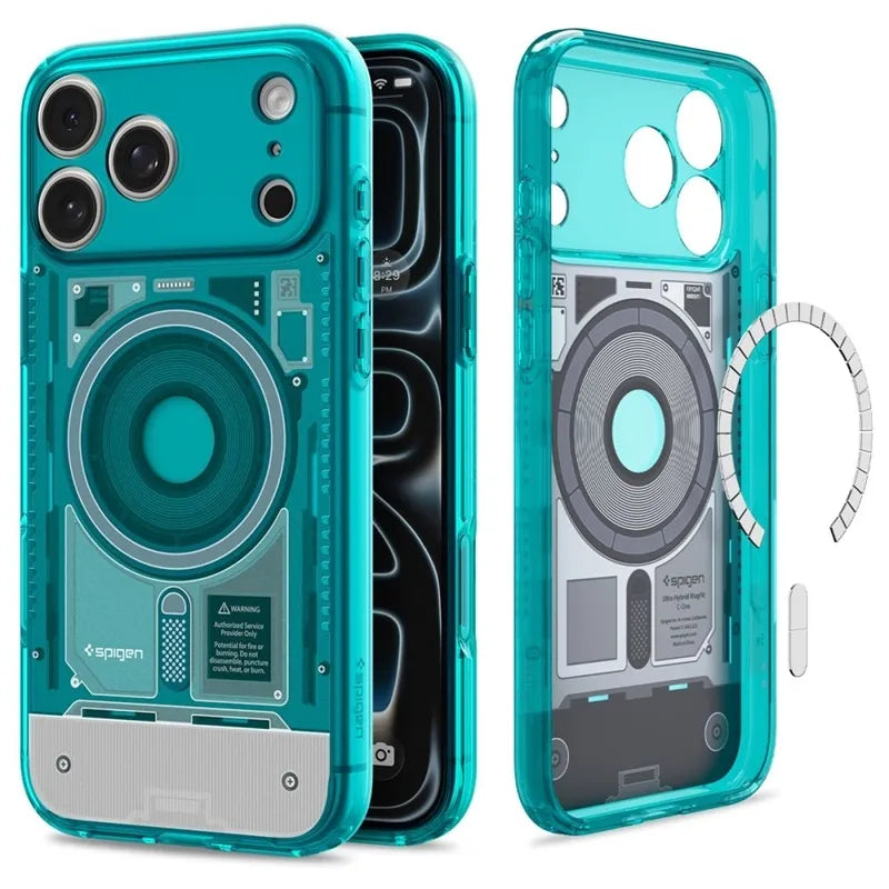 „Spigen Ultra Hybrid Mag MagSafe“ – dėklas, skirtas „iPhone 18 Pro Max“ / „17 Pro Max“ (C-One Bondi Blue)