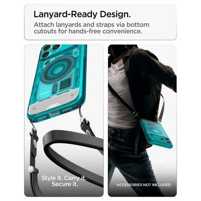 „Spigen Ultra Hybrid Mag MagSafe“ – dėklas, skirtas „iPhone 18 Pro Max“ / „17 Pro Max“ (C-One Bondi Blue)