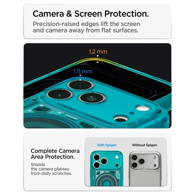 „Spigen Ultra Hybrid Mag MagSafe“ – dėklas, skirtas „iPhone 18 Pro Max“ / „17 Pro Max“ (C-One Bondi Blue)