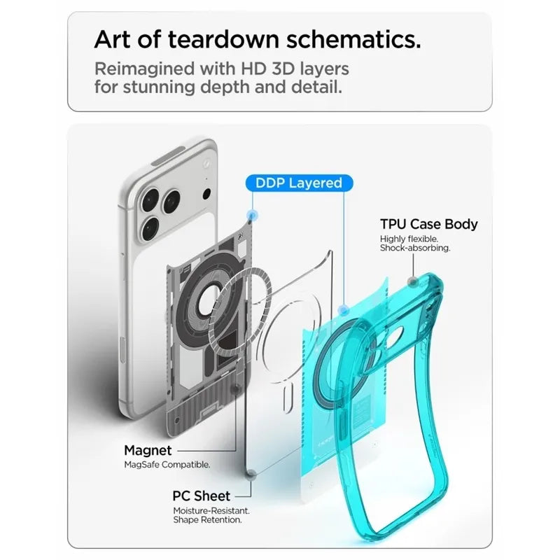 „Spigen Ultra Hybrid Mag MagSafe“ – dėklas, skirtas „iPhone 18 Pro Max“ / „17 Pro Max“ (C-One Bondi Blue)