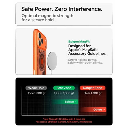 Spigen Ultra Hybrid Mag MagSafe – dėklas, skirtas iPhone 18 Pro Max / 17 Pro Max (C-One Tangerine)