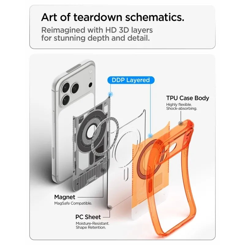 Spigen Ultra Hybrid Mag MagSafe – dėklas, skirtas iPhone 18 Pro Max / 17 Pro Max (C-One Tangerine)