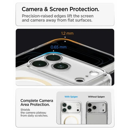 Spigen Ultra Hybrid Mag MagSafe – dėklas, skirtas iPhone 18 Pro Max / 17 Pro Max (skaidrus / auksinis)