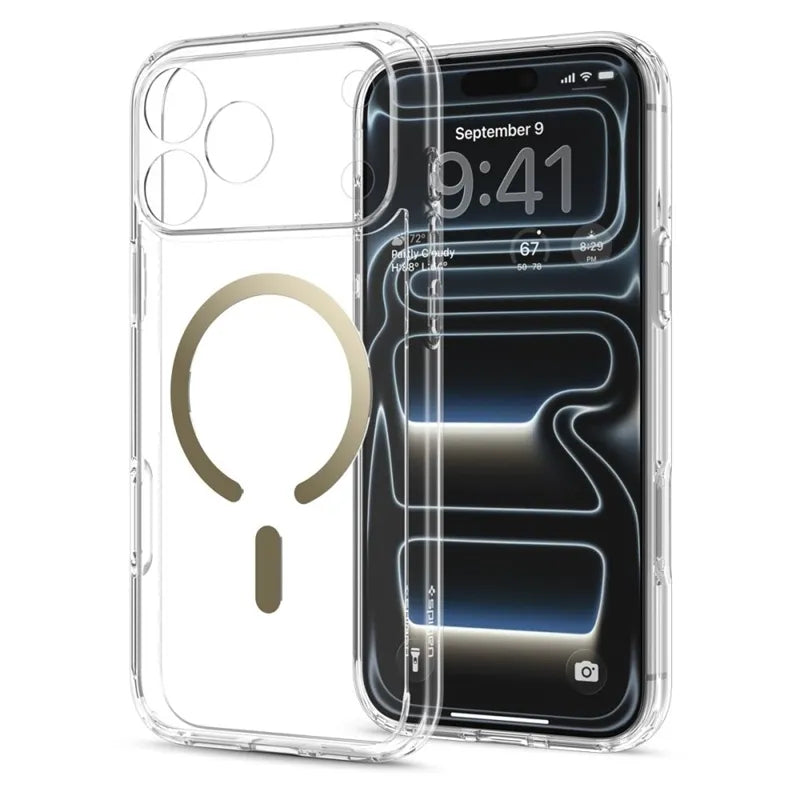 Spigen Ultra Hybrid Mag MagSafe – dėklas, skirtas iPhone 18 Pro Max / 17 Pro Max (skaidrus / auksinis)