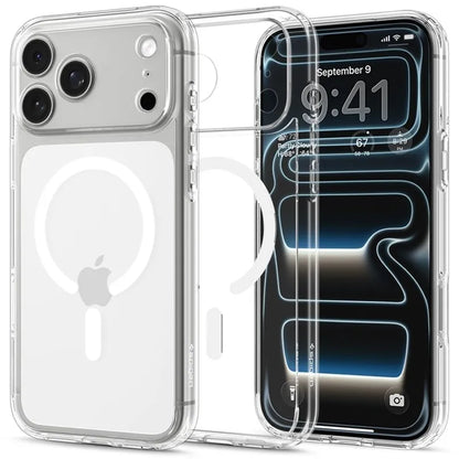 Spigen Ultra Hybrid Mag MagSafe – dėklas, skirtas iPhone 18 Pro Max / 17 Pro Max (skaidrus / baltas)