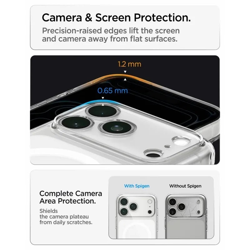 Spigen Ultra Hybrid Mag MagSafe – dėklas, skirtas iPhone 18 Pro Max / 17 Pro Max (skaidrus / baltas)
