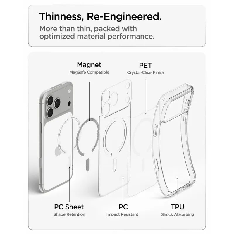 Spigen Ultra Hybrid Mag MagSafe – dėklas, skirtas iPhone 18 Pro Max / 17 Pro Max (skaidrus / baltas)