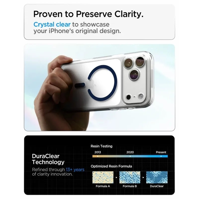 Spigen Ultra Hybrid Mag MagSafe – dėklas, skirtas iPhone 18 Pro Max / 17 Pro Max (skaidrus / tamsiai mėlynas)