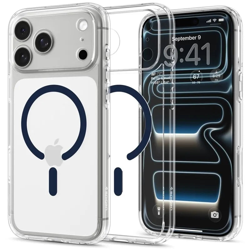 Spigen Ultra Hybrid Mag MagSafe – dėklas, skirtas iPhone 18 Pro Max / 17 Pro Max (skaidrus / tamsiai mėlynas)