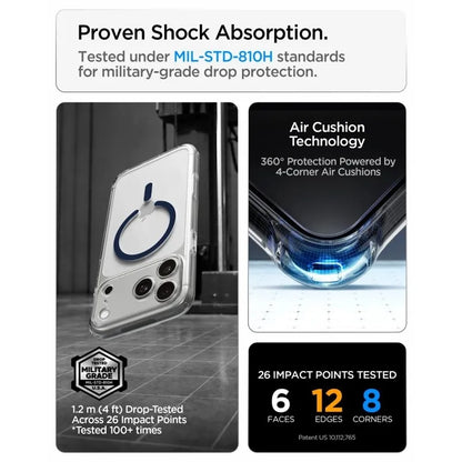 Spigen Ultra Hybrid Mag MagSafe – dėklas, skirtas iPhone 18 Pro Max / 17 Pro Max (skaidrus / tamsiai mėlynas)