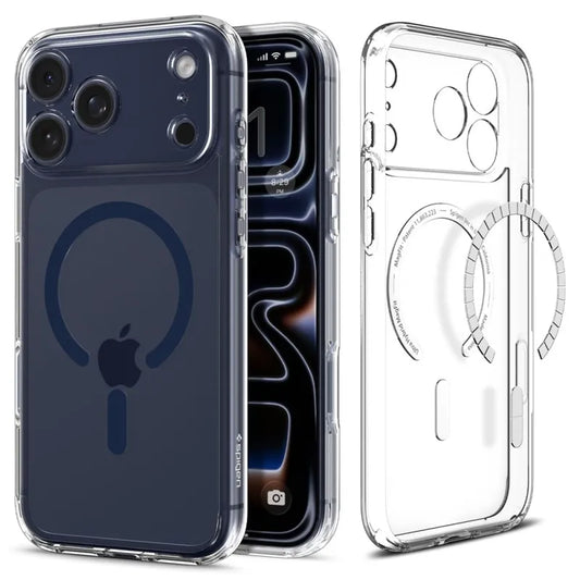 Spigen Ultra Hybrid MagMagSafe dėklas, skirtas iPhone 17 Pro Max (Skaidrus/Tamsiai Mėlynas)