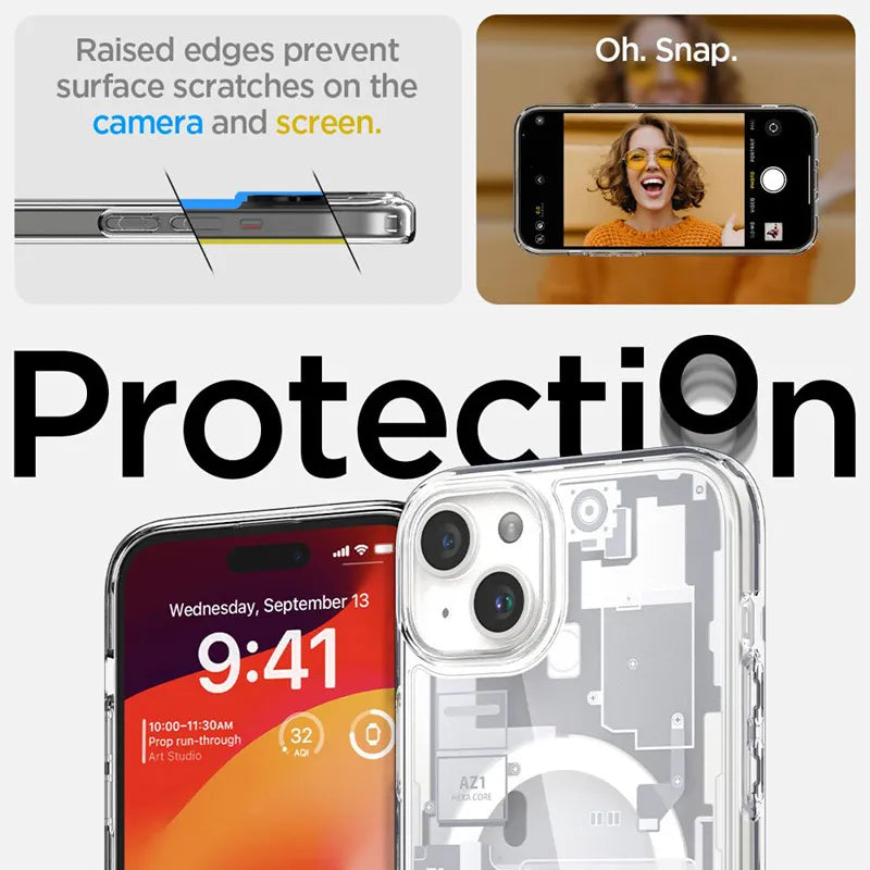 Spigen Ultra Hybrid MagSafe – dėklas, skirtas „iPhone 15 Plus“ (Zero One White)