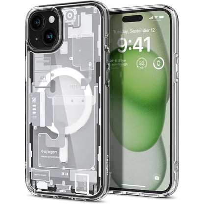 Spigen Ultra Hybrid MagSafe – dėklas, skirtas „iPhone 15 Plus“ (Zero One White)