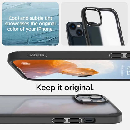 Spigen Ultra Hybrid Matte – dėklas, skirtas iPhone 15 Plus / iPhone 14 Plus (matinė juoda)