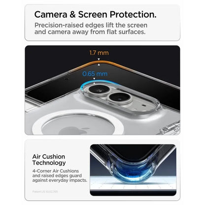 „Spigen Ultra Hybrid Pro MagSafe“ – „iPhone Duo“ dėklas (skaidrus / baltas)