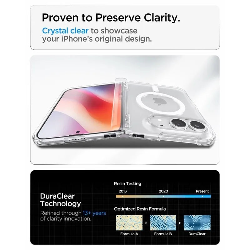 „Spigen Ultra Hybrid Pro MagSafe“ – „iPhone Duo“ dėklas (skaidrus / baltas)