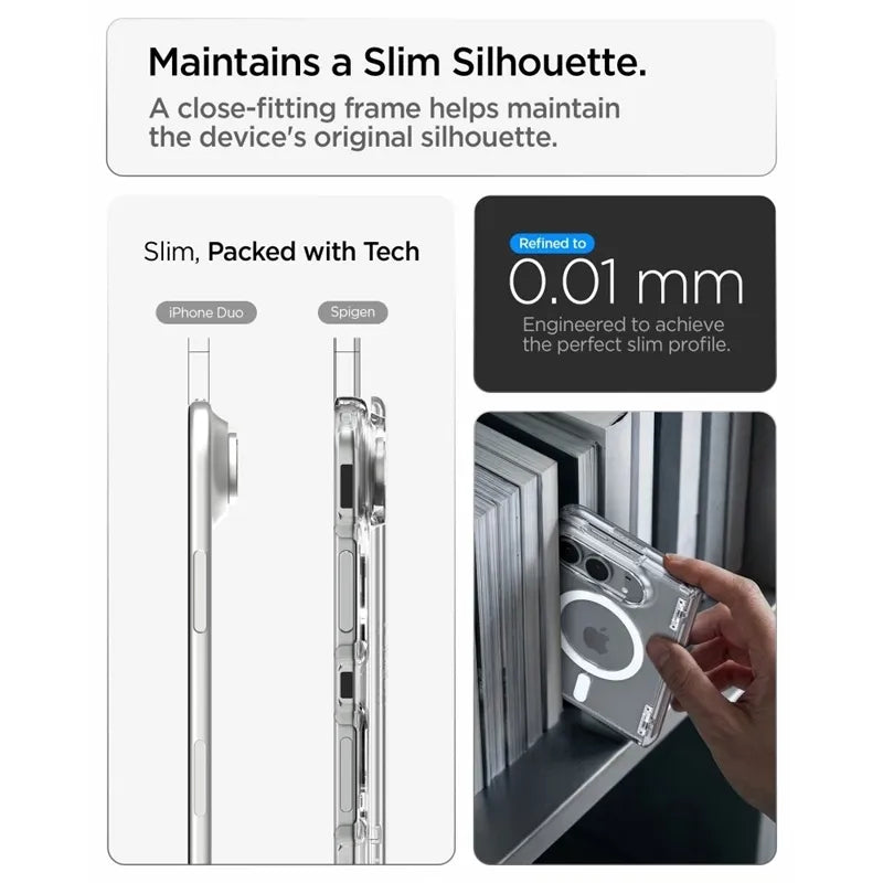 „Spigen Ultra Hybrid Pro MagSafe“ – „iPhone Duo“ dėklas (skaidrus / baltas)