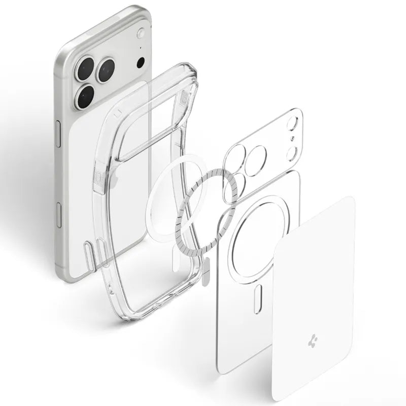 Spigen Ultra Hybrid T Mag MagSafe – dėklas, skirtas iPhone 18 Pro / 17 Pro (blizgus baltas)