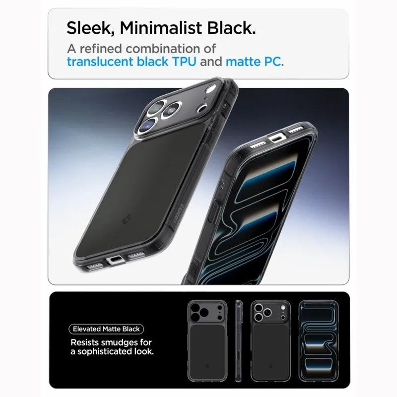 „Spigen Ultra Hybrid T Mag MagSafe“ – dėklas, skirtas „iPhone 18 Pro“ / „17 Pro“ (matinė juoda)