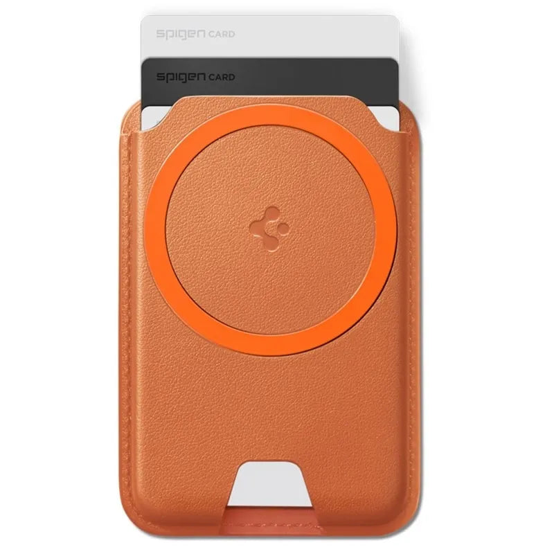 Spigen Valentinus MagFit + MagSafe – magnetinė piniginė (metalinė oranžinė)