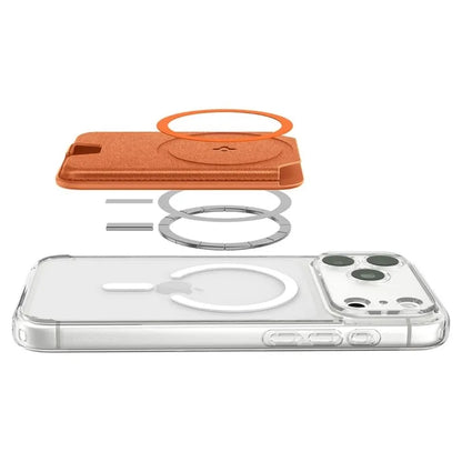 Spigen Valentinus MagFit + MagSafe – magnetinė piniginė (metalinė oranžinė)