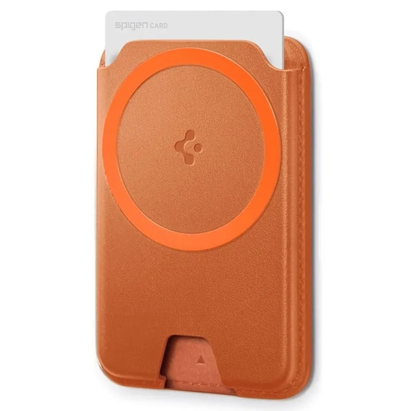 Spigen Valentinus MagFit + MagSafe – magnetinė piniginė (metalinė oranžinė)