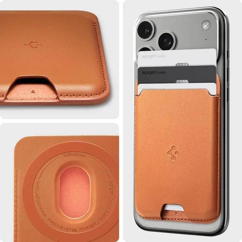 Spigen Valentinus MagSafe – magnetinė piniginė (Metallic Orange)