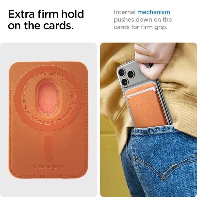 Spigen Valentinus MagSafe – magnetinė piniginė (Metallic Orange)