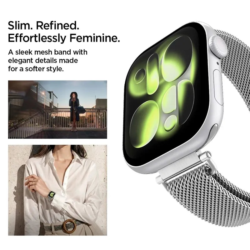 Spigen WBM4 - Nerūdijančio plieno apyrankė, skirta Apple Watch 40/41/42 mm (Sidabrinė)