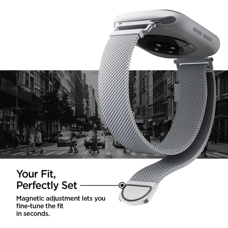 Spigen WBM4 - Nerūdijančio plieno apyrankė, skirta Apple Watch 40/41/42 mm (Sidabrinė)