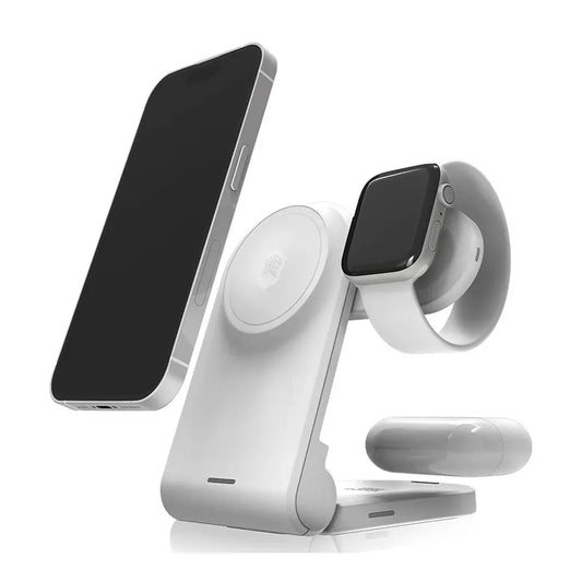 STM ChargeTree MAG – 3-in-1 mobilusis belaidis įkroviklis su MagSafe (baltas)