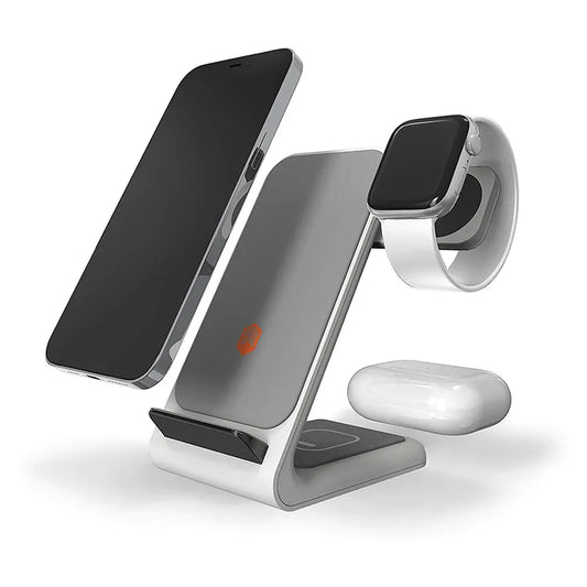 STM ChargeTree Swing 3-in-1 įkrovimo stotelė telefonui, „AirPods“, „Apple Watch“ – balta
