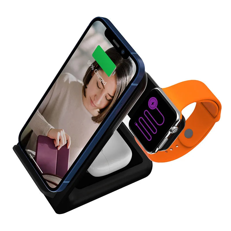 STM ChargeTree Swing 3-in-1 įkrovimo stotelė telefonui, „AirPods“, „Apple Watch“ – Juoda