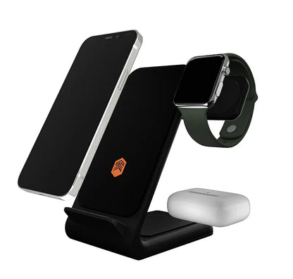 STM ChargeTree Swing 3-in-1 įkrovimo stotelė telefonui, „AirPods“, „Apple Watch“ – Juoda