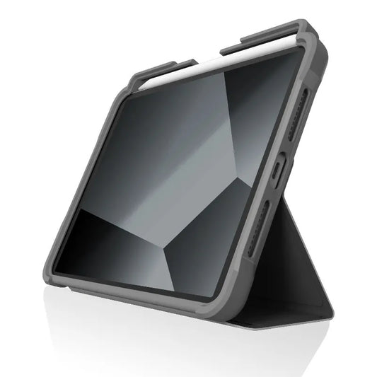 STM Dux Plus – tvirtas dėklas, skirtas iPad mini 7 (2024) / mini 6 (2021) MIL-STD-810G su Apple Pencil laikikliu (juodas)