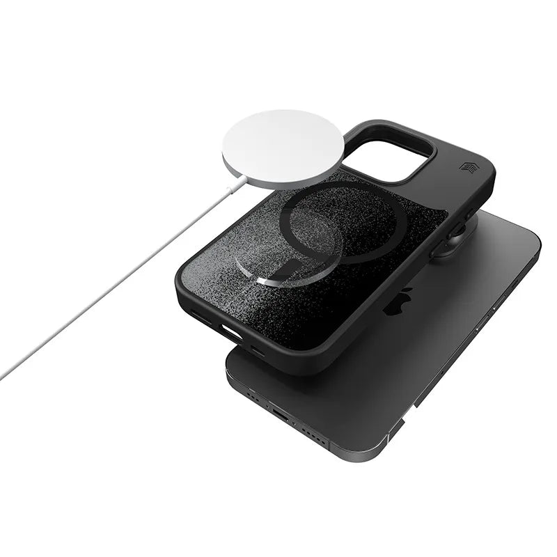 STM Relax Sand MagSafe – „iPhone 15 Pro“ dėklas (juodas / pilkas)