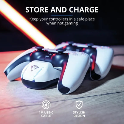 Trust GXT250 – dviejų PS5 pultelių įkroviklis