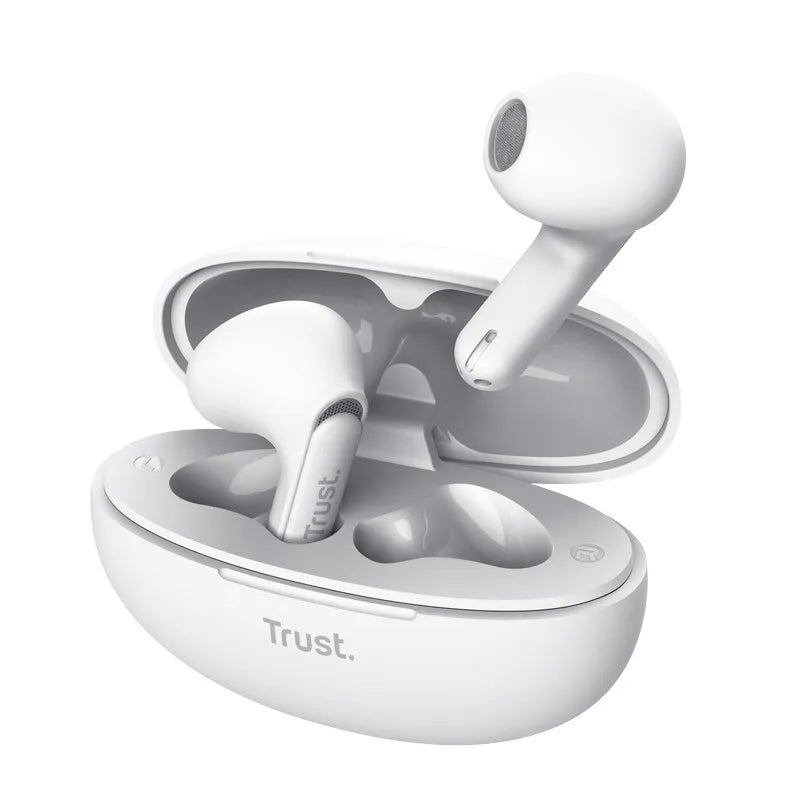 Trust Yavi – Bela bevielės ausinės „Bluetooth TWS“ su įkrovimo dėklu ir ENC