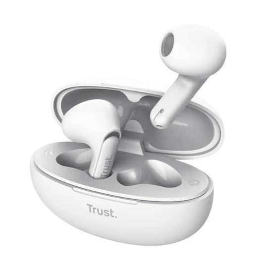 Trust Yavi – Bela bevielės ausinės „Bluetooth TWS“ su įkrovimo dėklu ir ENC