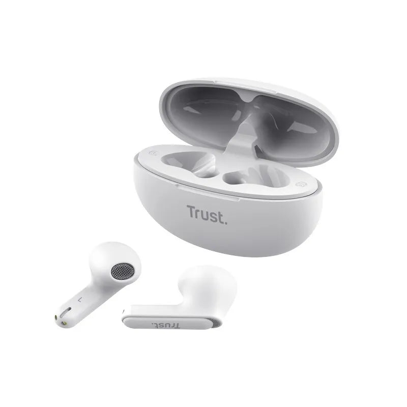 Trust Yavi – Bela bevielės ausinės „Bluetooth TWS“ su įkrovimo dėklu ir ENC