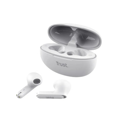Trust Yavi – Bela bevielės ausinės „Bluetooth TWS“ su įkrovimo dėklu ir ENC