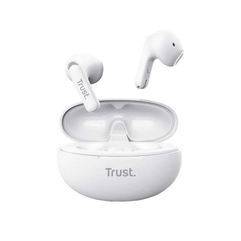 Trust Yavi – Bela bevielės ausinės „Bluetooth TWS“ su įkrovimo dėklu ir ENC