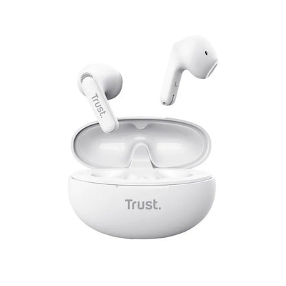 Trust Yavi – Bela bevielės ausinės „Bluetooth TWS“ su įkrovimo dėklu ir ENC